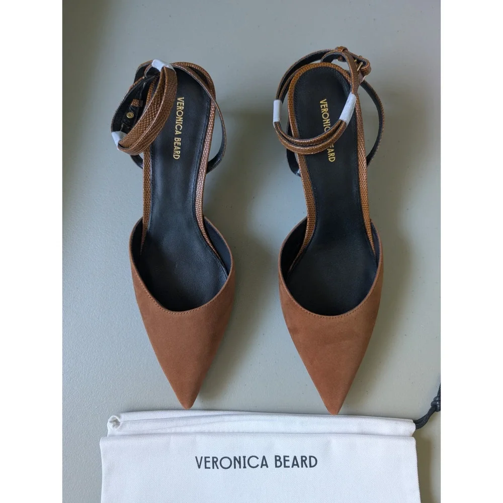 NIB Veronica Beard Colette Pointed-toe Ankle Strap Pump Size US 9M Caramel